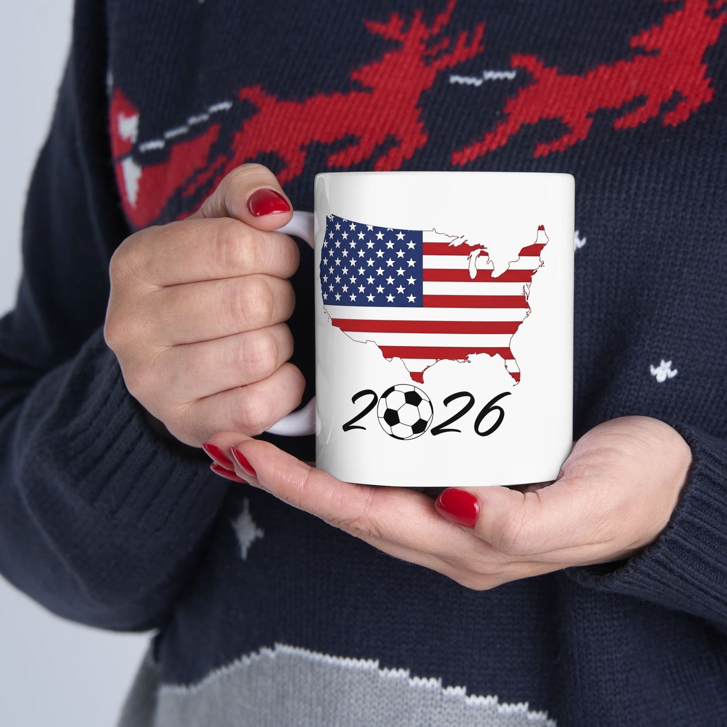 USA Flag 2026 Soccer mug | American Flag Silhouette Ceramic Mug
