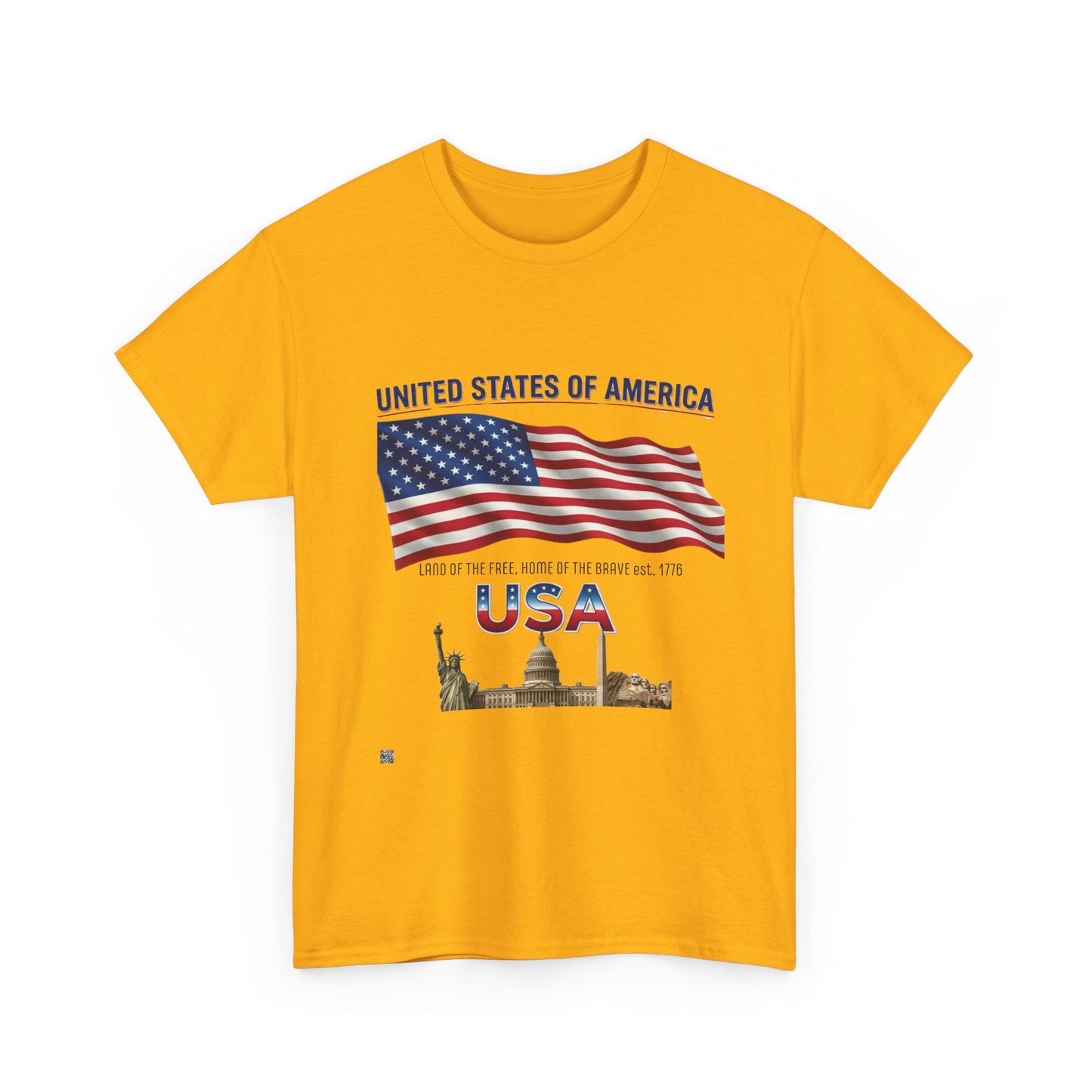 USA Flag T-Shirt — United States of America Patriotic Tee (Statue of Liberty, Capitol)