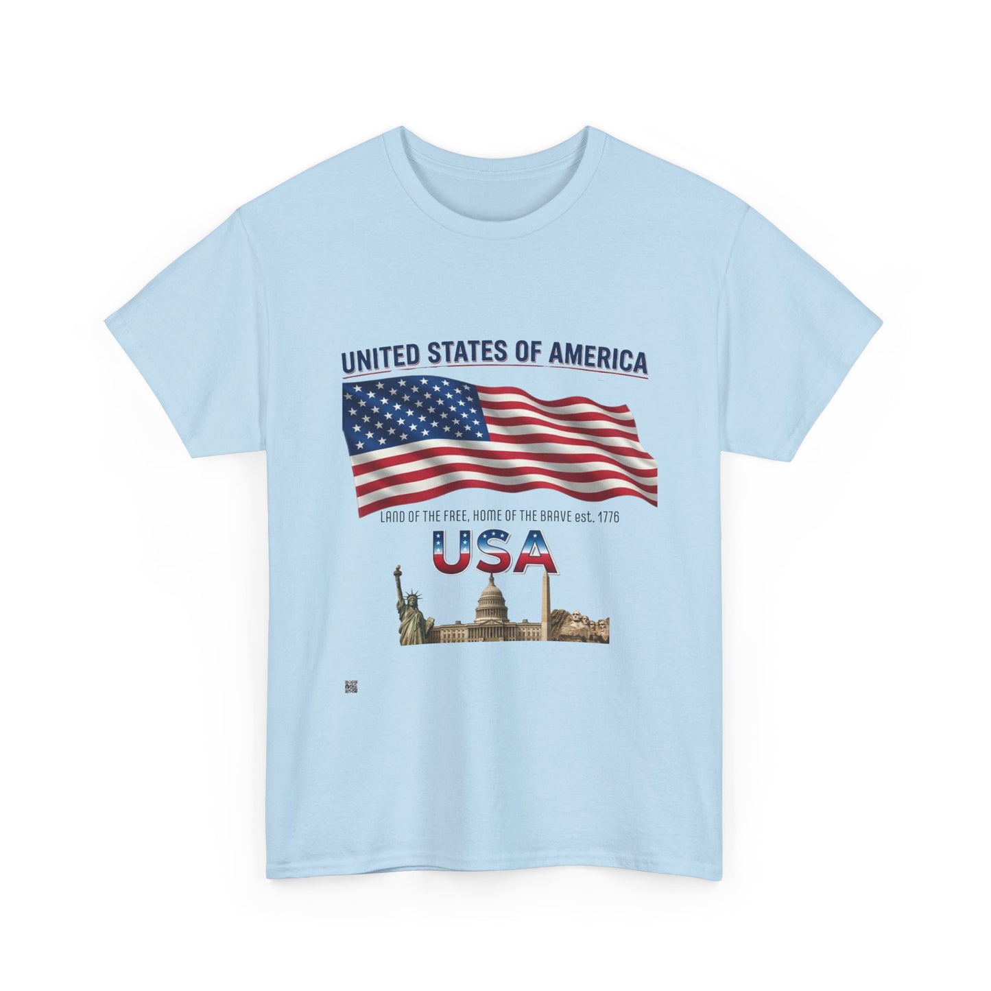 USA Flag T-Shirt — United States of America Patriotic Tee (Statue of Liberty, Capitol)