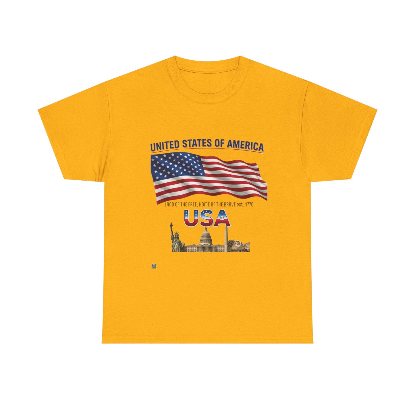USA Flag T-Shirt — United States of America Patriotic Tee (Statue of Liberty, Capitol)