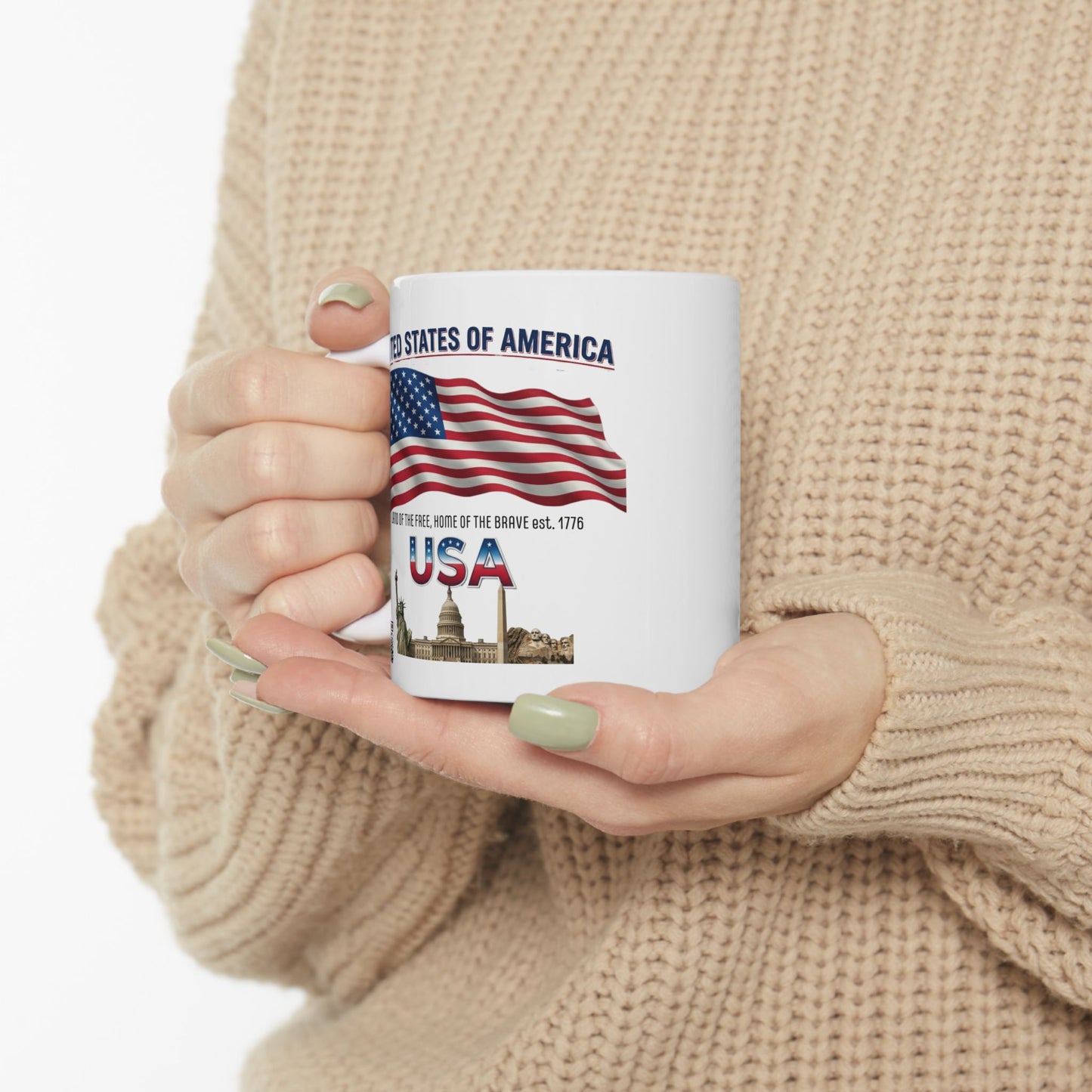 American Flag Ceramic Mug — United States Patriotic Coffee Cup (11oz/15oz)
