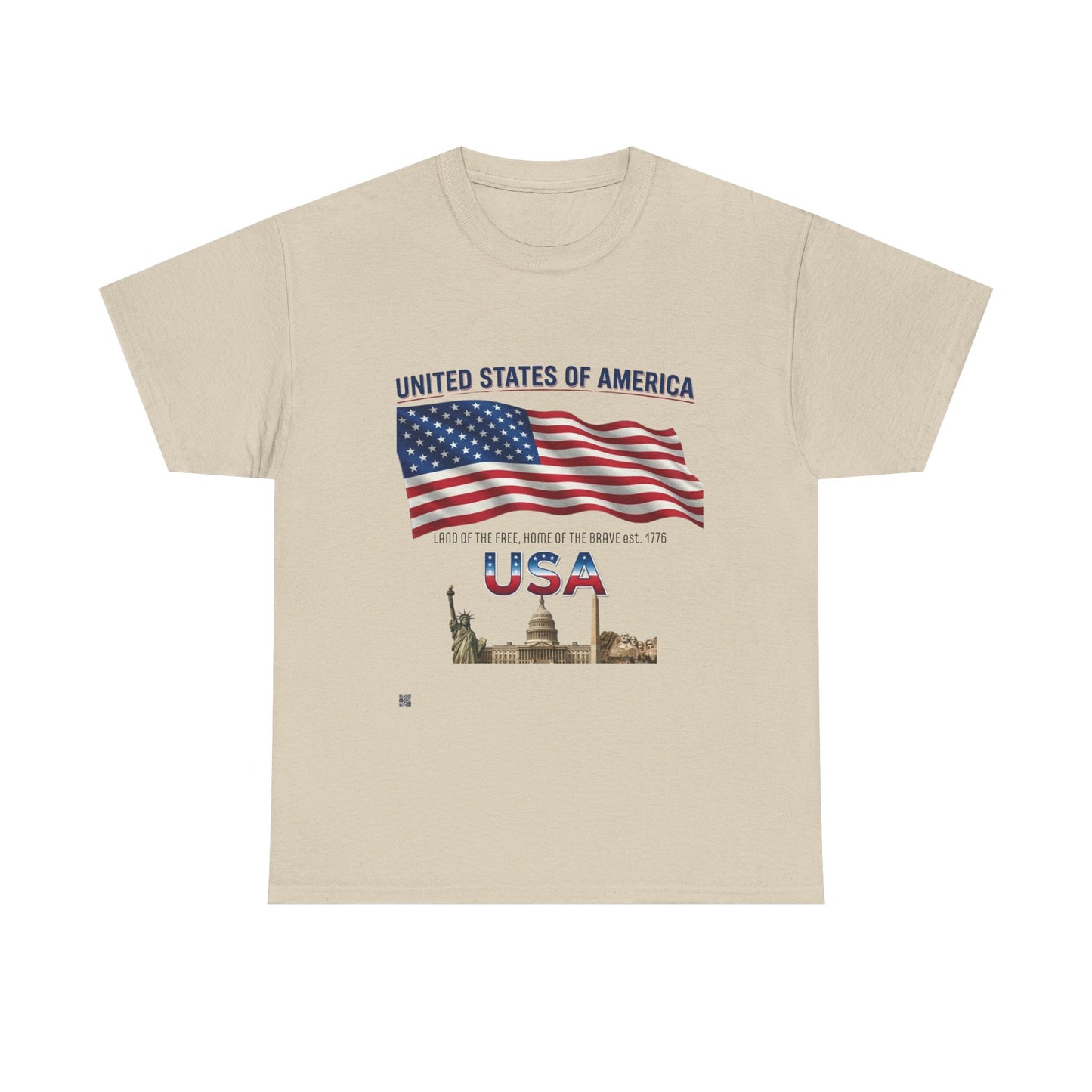 USA Flag T-Shirt — United States of America Patriotic Tee (Statue of Liberty, Capitol)