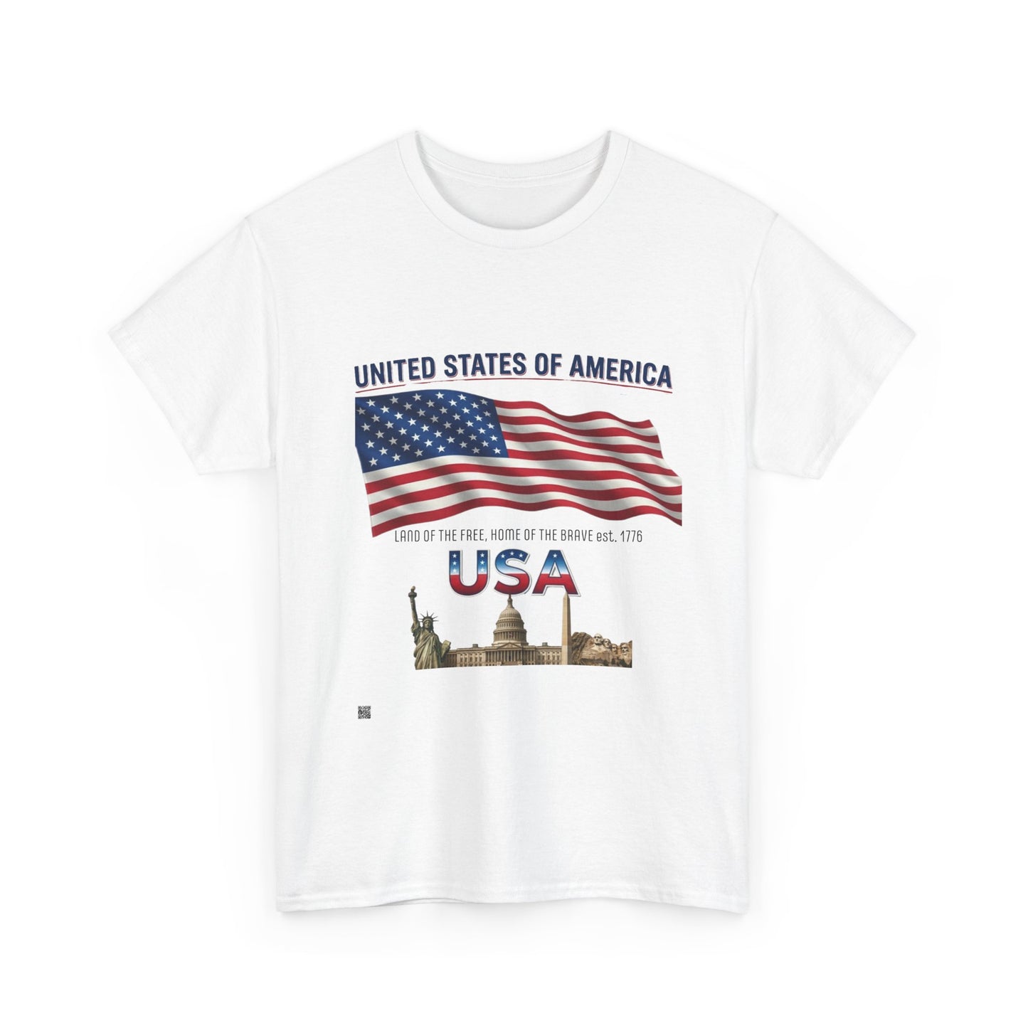 USA Flag T-Shirt — United States of America Patriotic Tee (Statue of Liberty, Capitol)