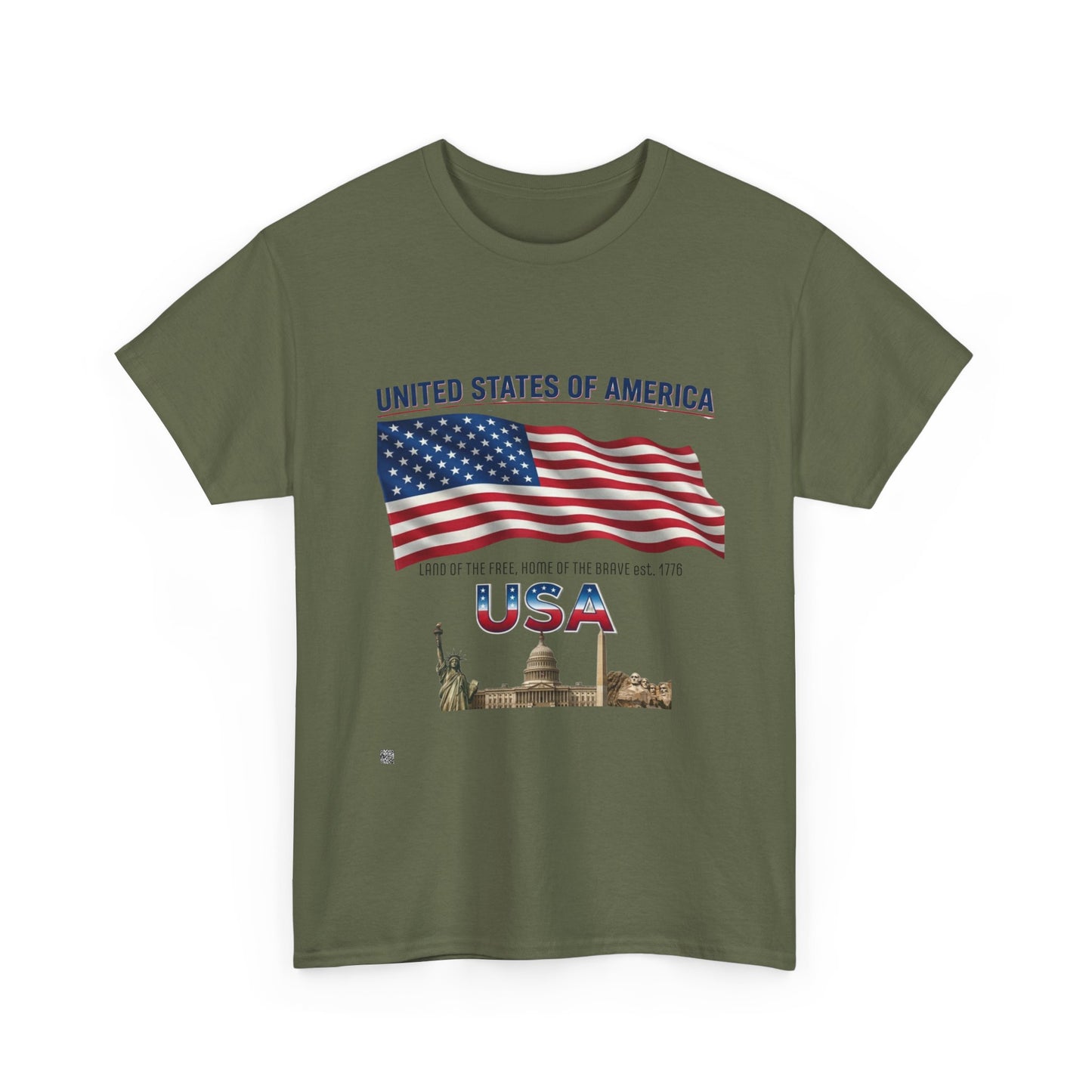 USA Flag T-Shirt — United States of America Patriotic Tee (Statue of Liberty, Capitol)