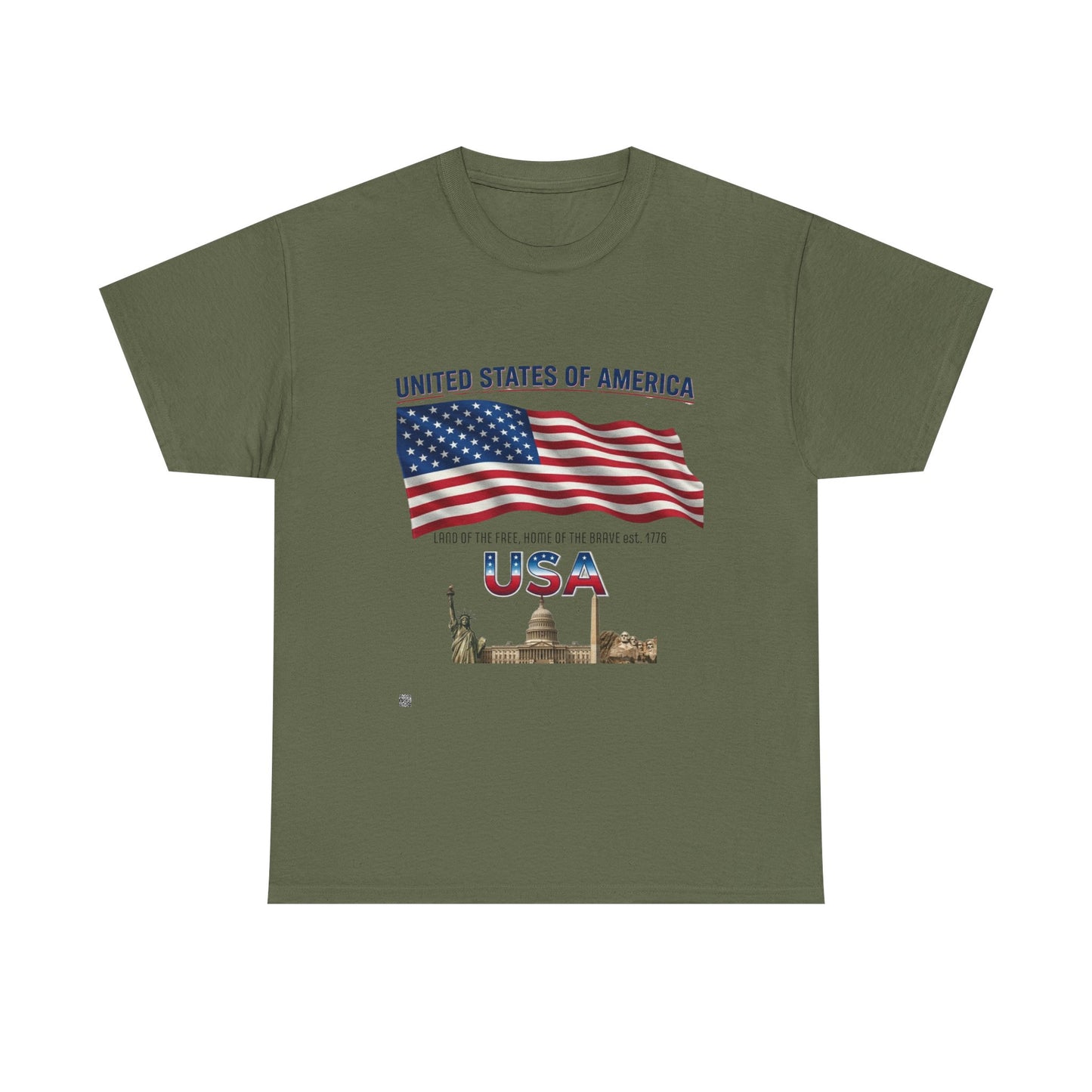 USA Flag T-Shirt — United States of America Patriotic Tee (Statue of Liberty, Capitol)