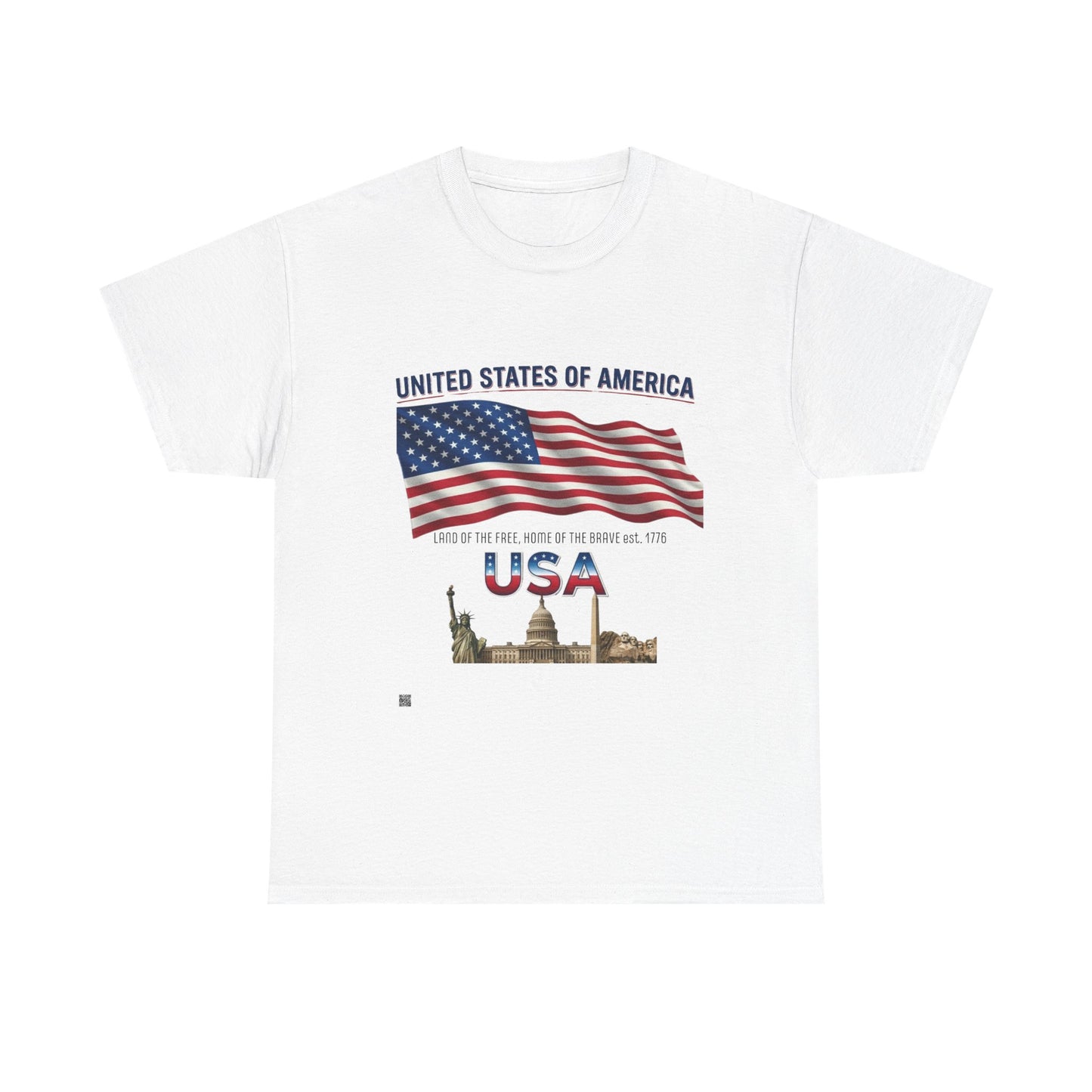 USA Flag T-Shirt — United States of America Patriotic Tee (Statue of Liberty, Capitol)