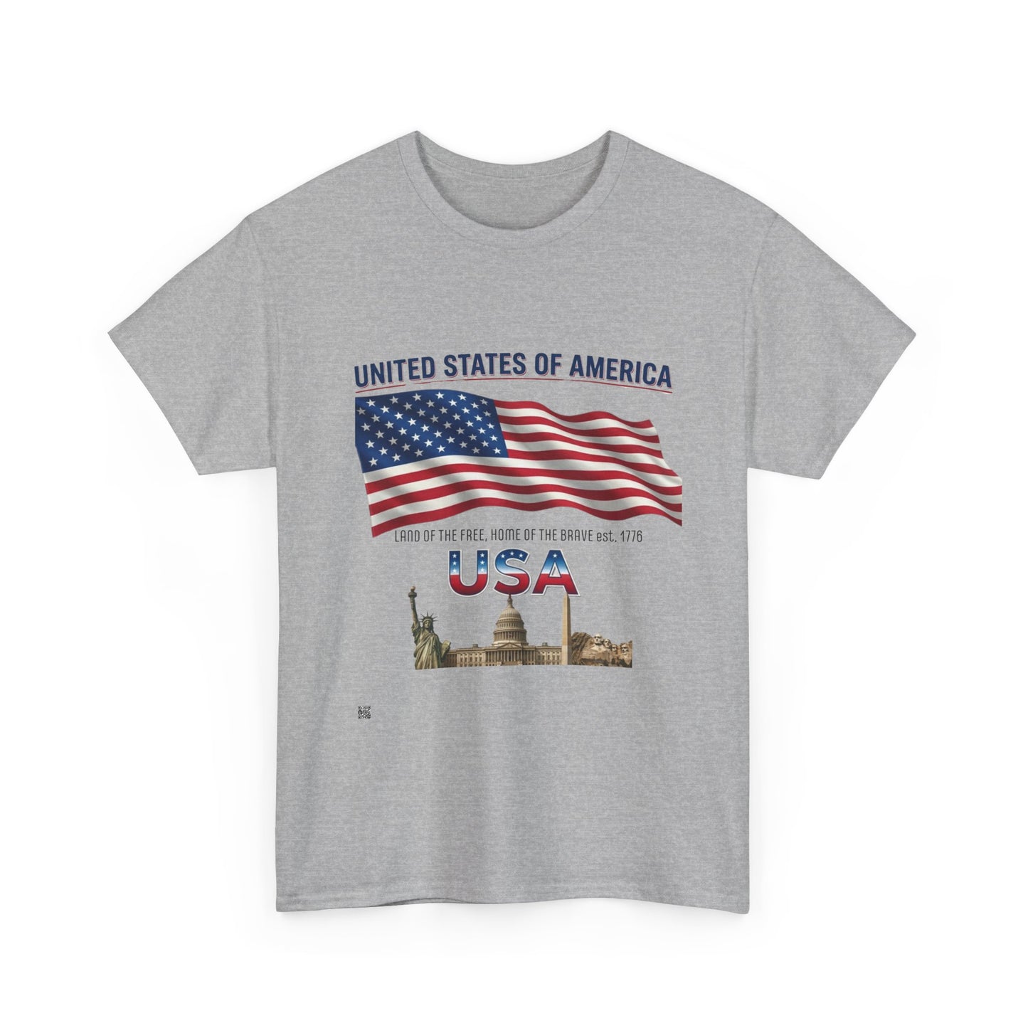 USA Flag T-Shirt — United States of America Patriotic Tee (Statue of Liberty, Capitol)