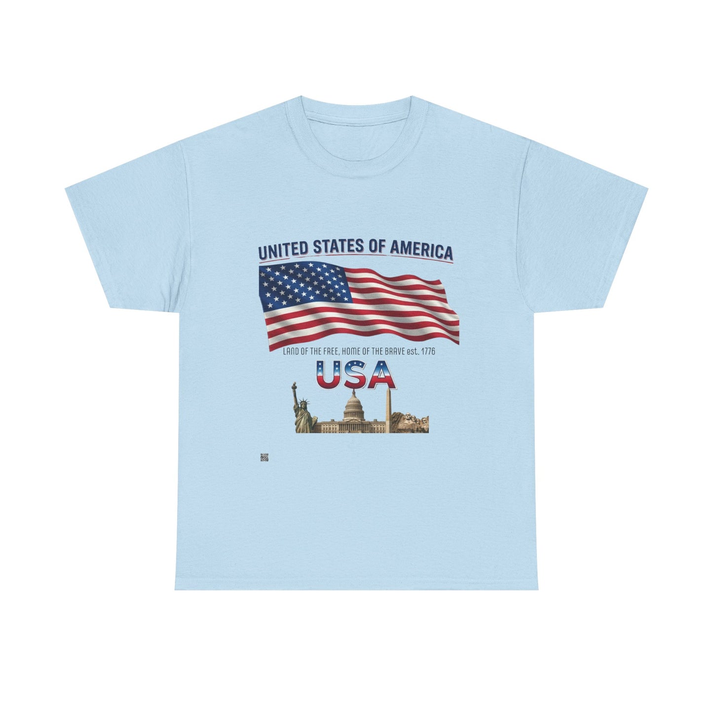 USA Flag T-Shirt — United States of America Patriotic Tee (Statue of Liberty, Capitol)